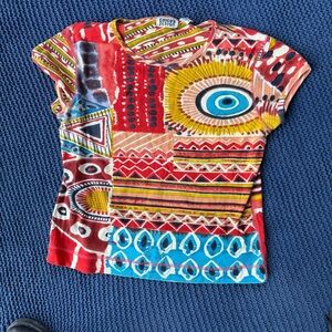Y2K Vintage Chico's Design Women's T-Shirt Size 2 Large Abstract Boho Cotton